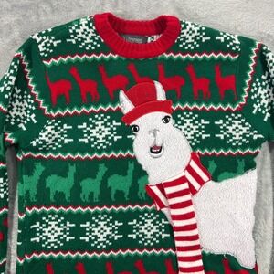 33 DEGREES Ugly Christmas‎ Sweater Mens Medium Green Llama Isle E78937K
